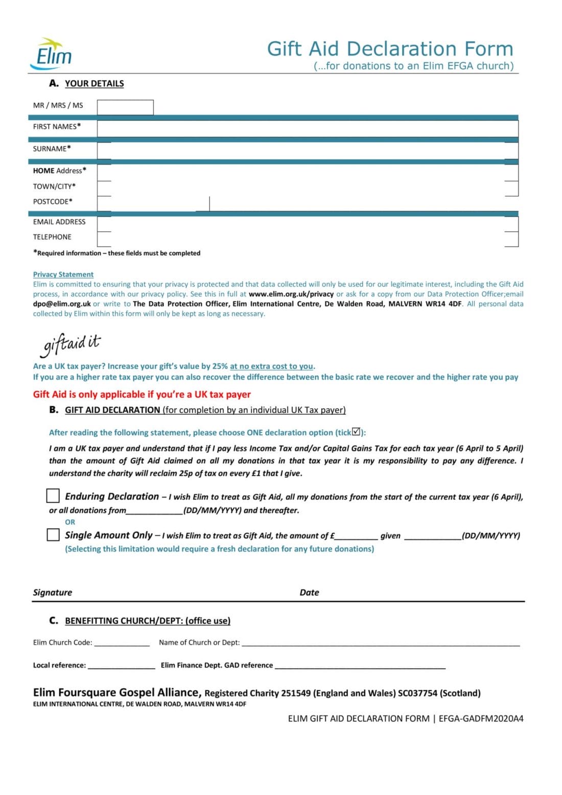 Gift Aid form